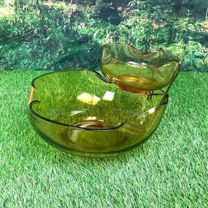 Vintage Anchor Hocking Chip & Dip Bowl Accent Modern Set Amber New